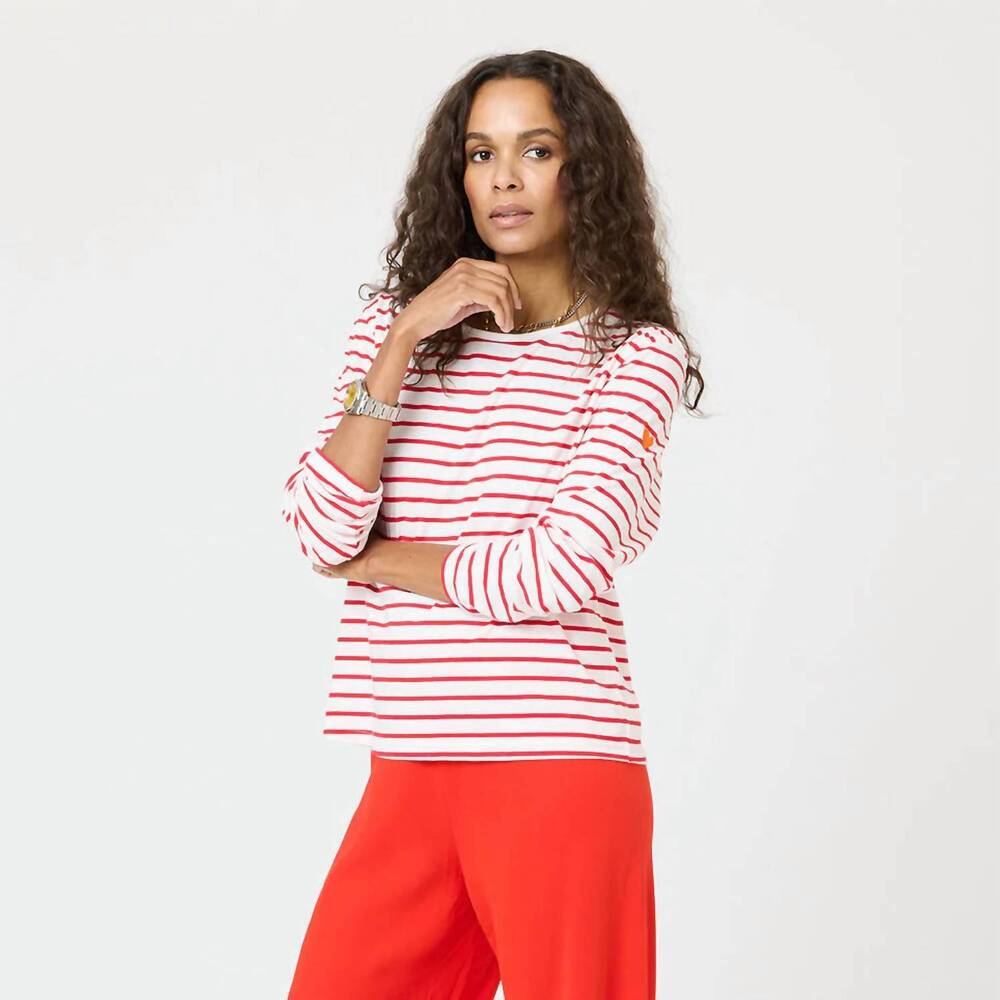 NEW KERRI ROSENTHAL long sleeve stripe tee in red and white